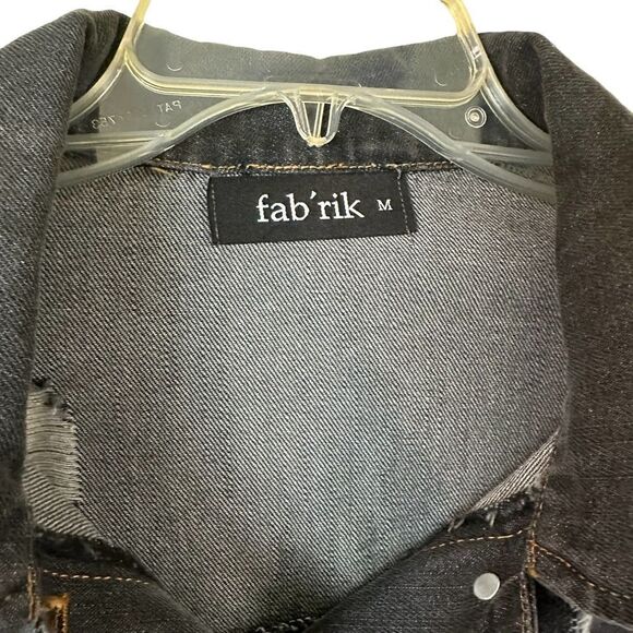 Fabrik Black Distressed Denim Embellished Jean Jacket Size Medium - Picture 8 of 13